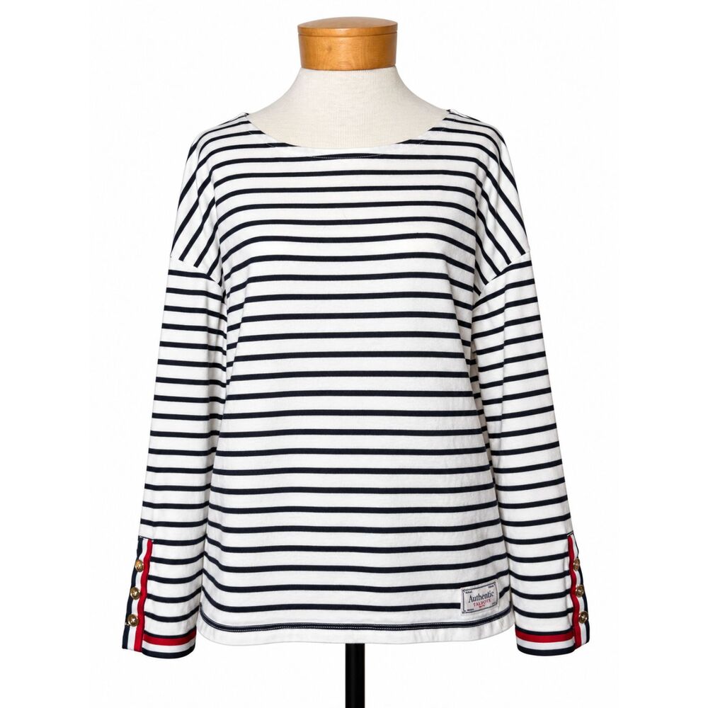 Talbots Authentic French Girl Stripe Boatneck Tee Large Breton Nautical Cotton